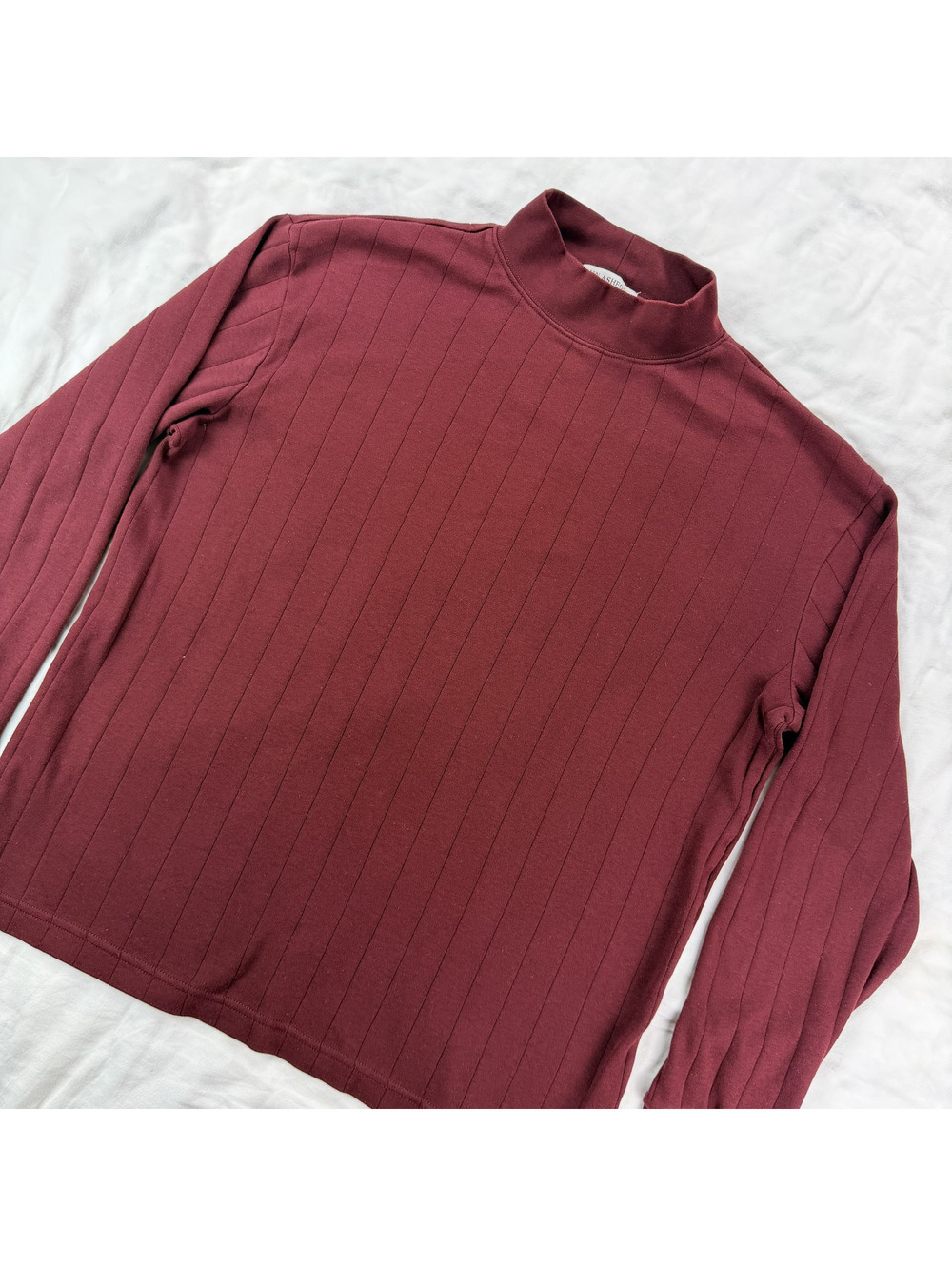 John Ashford Essentials Mens M Burgundy Ribbed Mock Neck Shirt Vintage Y2K